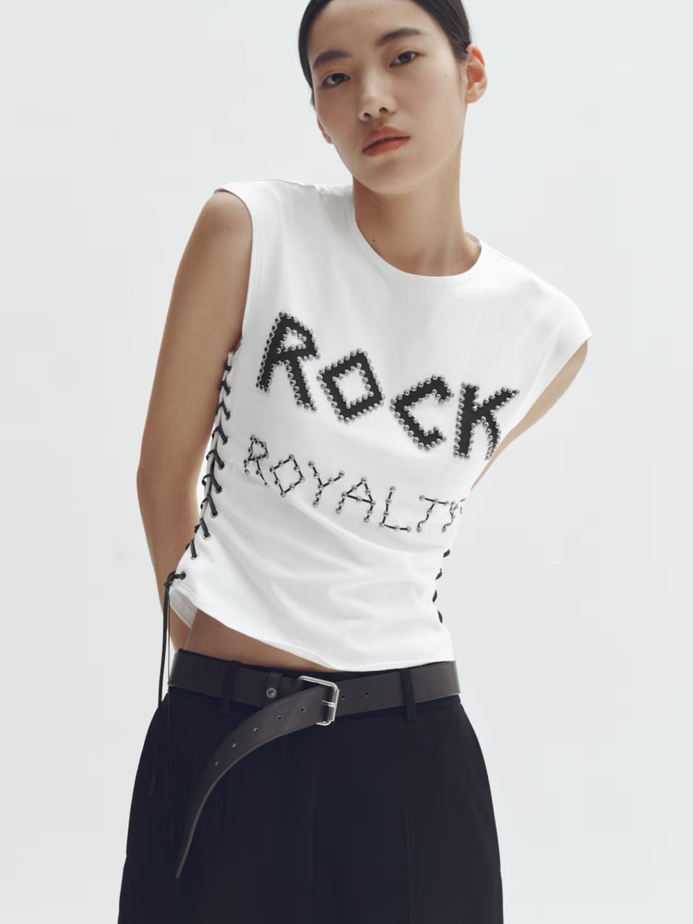 H&M Stella McCartney White 'Rock Royalty' Lace-Up Muscle Tee - Picture 1 of 5